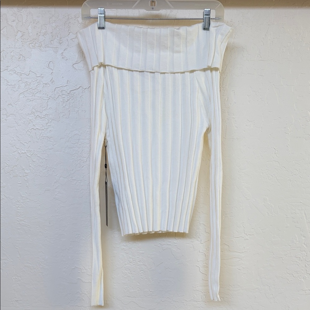 Emerson Lang Off-Shoulder Ribbed Sweater Top